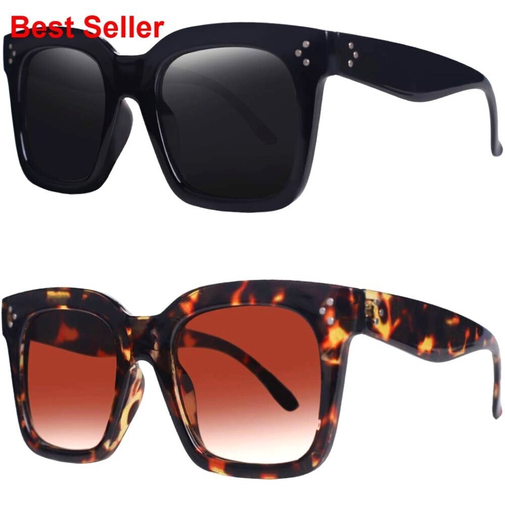 Vintage Oversized Square Sunglasses UV400 Protection Flat Lens
